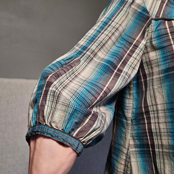 Tasha‎ Polizzi Collection Plaid Tunic Top Women M Multicolor Cotton Boho Western - Picture 6 of 9